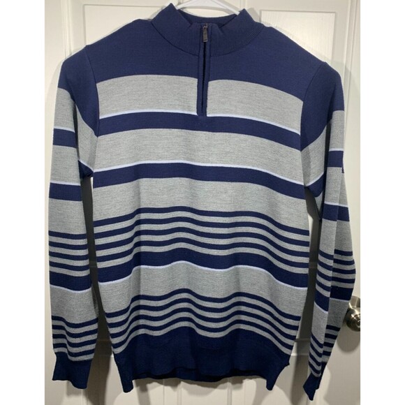 Marx & Dutch XL Long Sleeve Pull-over Quarter Zip Striped Sweater Shirt Gray - Picture 1 of 10